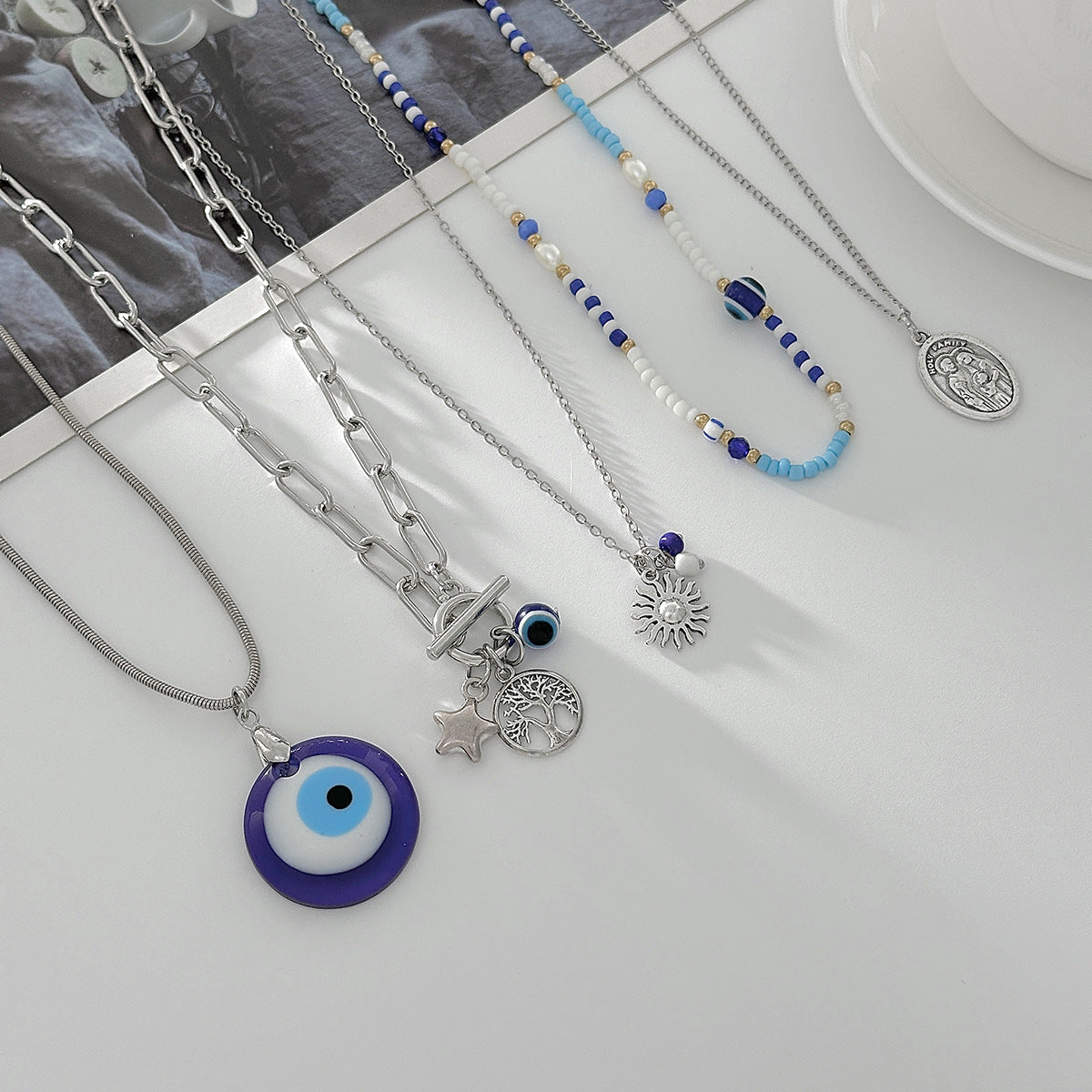 Wholesale Devil' s Eye Pendant Rice Bead Ot Buckle Stackable Necklace