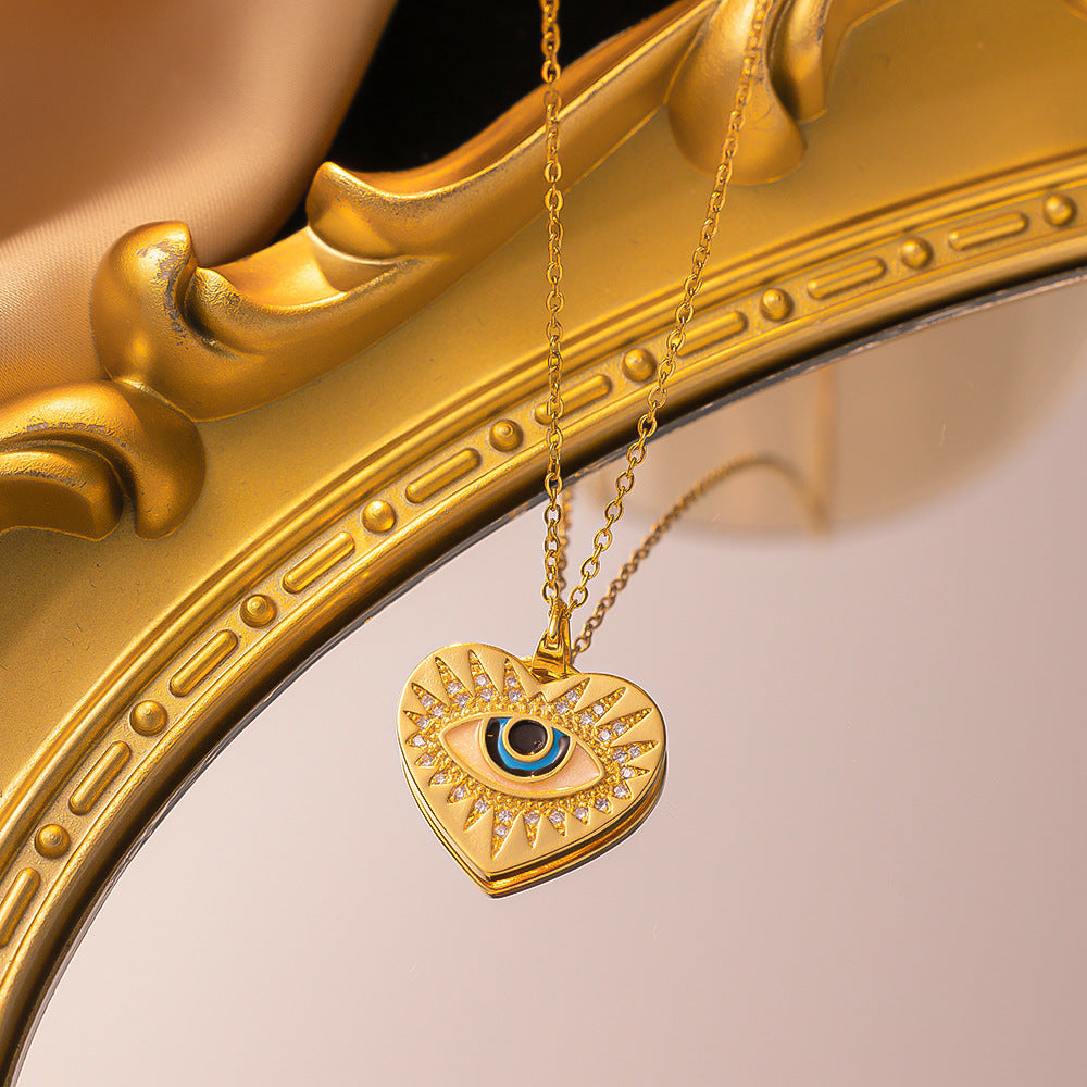 Wholesale non-fading blue eye devil eye titanium steel necklace