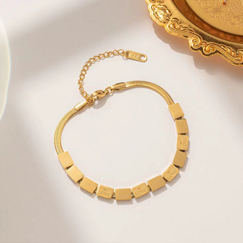 Wholesale Titanium Steel  Color-Preserving Love Square  Bracelet