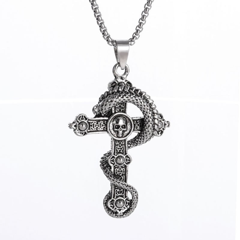 Wholesale Skull and Dragon Cross Vintage Men' s Necklace