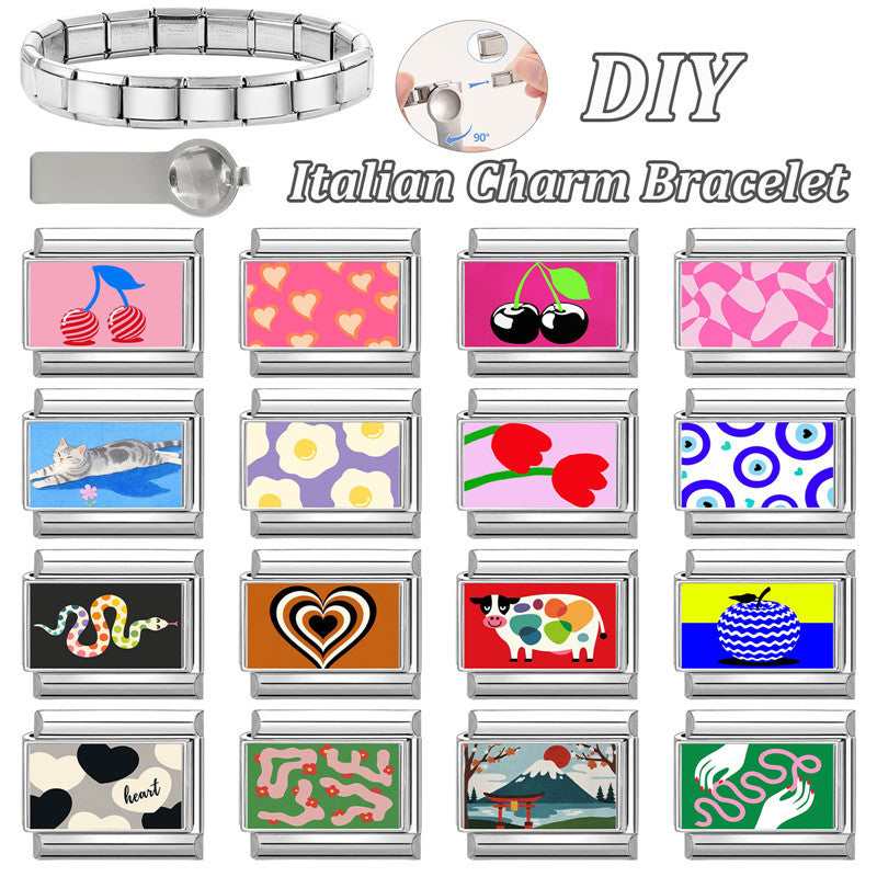 Wholesale 9mm Italian Charm Starter Bracelets DIY square Single Section Creative Stainless Steel Composable Bracelet