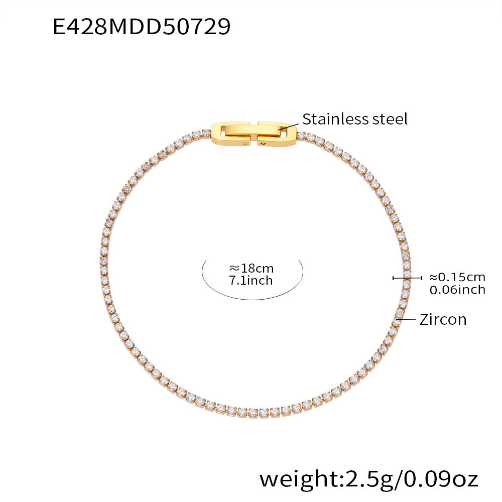 Wholesale Dopamine Style Diamond Encrusted Tennis Chain Bracelet Stainless Steel Zircon Jewelry Gift