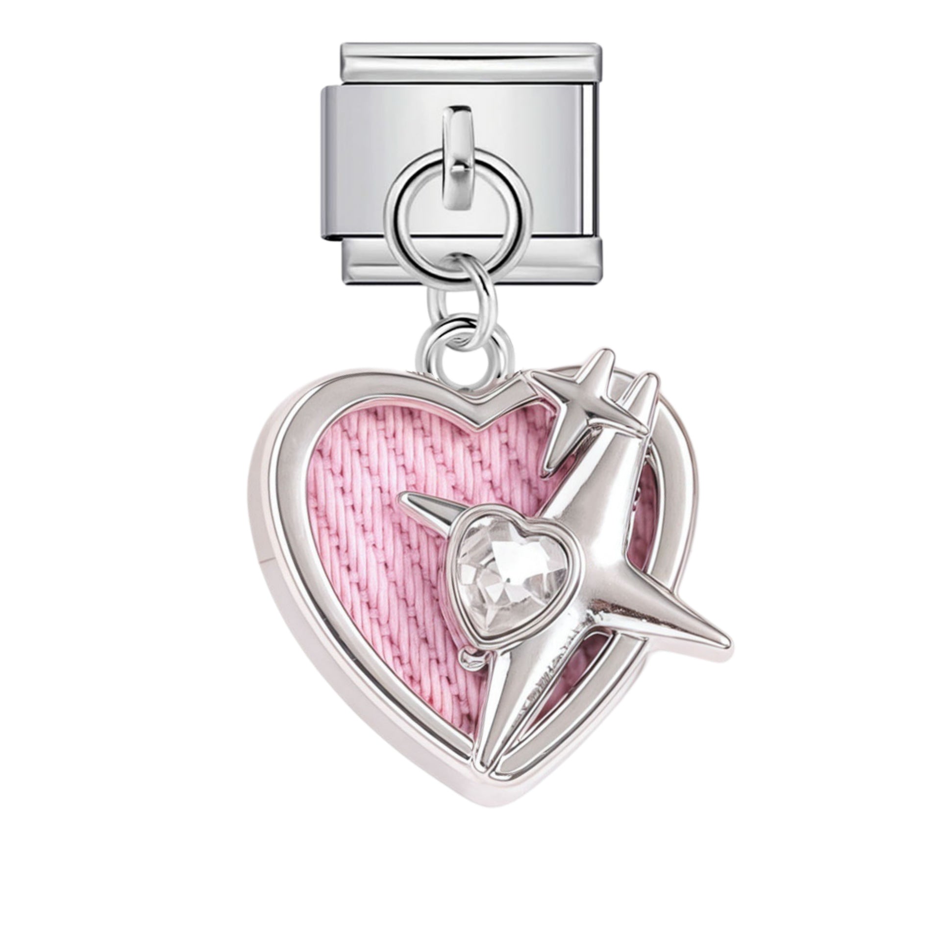 Wholesale Stainless Steel Italian Style Modular Bracelet with Pink Pendant and Elastic Band - Fashion Accessory
