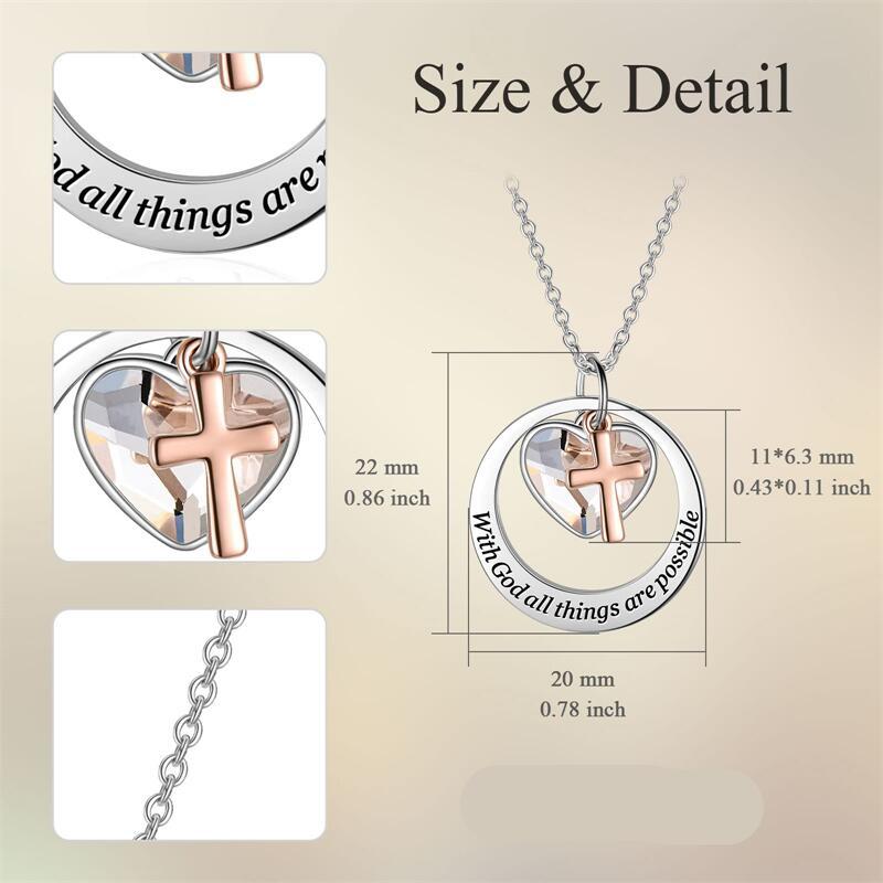 Wholesale Heart Shaped Crystal Faith Hope Love Stainless Steel Cross Necklace