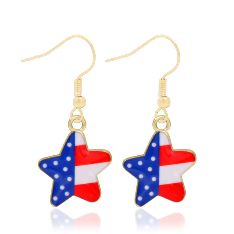Wholesale American Independence Day Alloy Oil Drop Flag Pentagram Angel Earrings ACC-ES-BinLi003