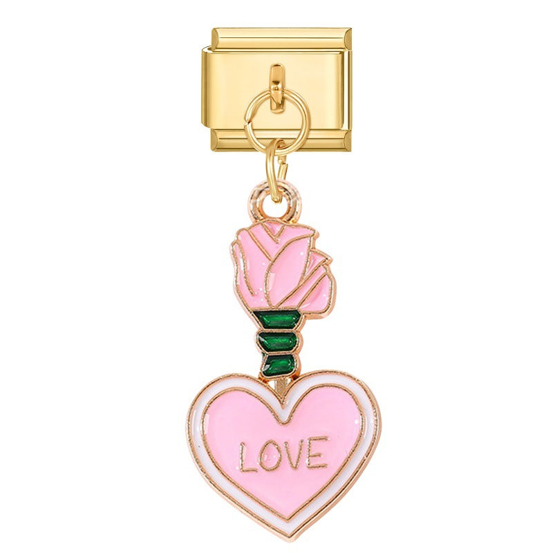 Wholesale Italian Charm Bracelet 9mm DIY Splicing Gold Heart Envelope Series Stainless Steel Composable Bracelet