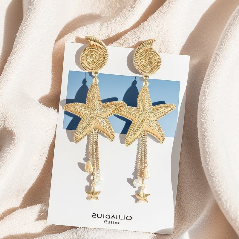 Wholesale Starfish and Seashell Tassel Earrings Summer Beach Style Fashion Accessory for Party Wear or Boutique Resale