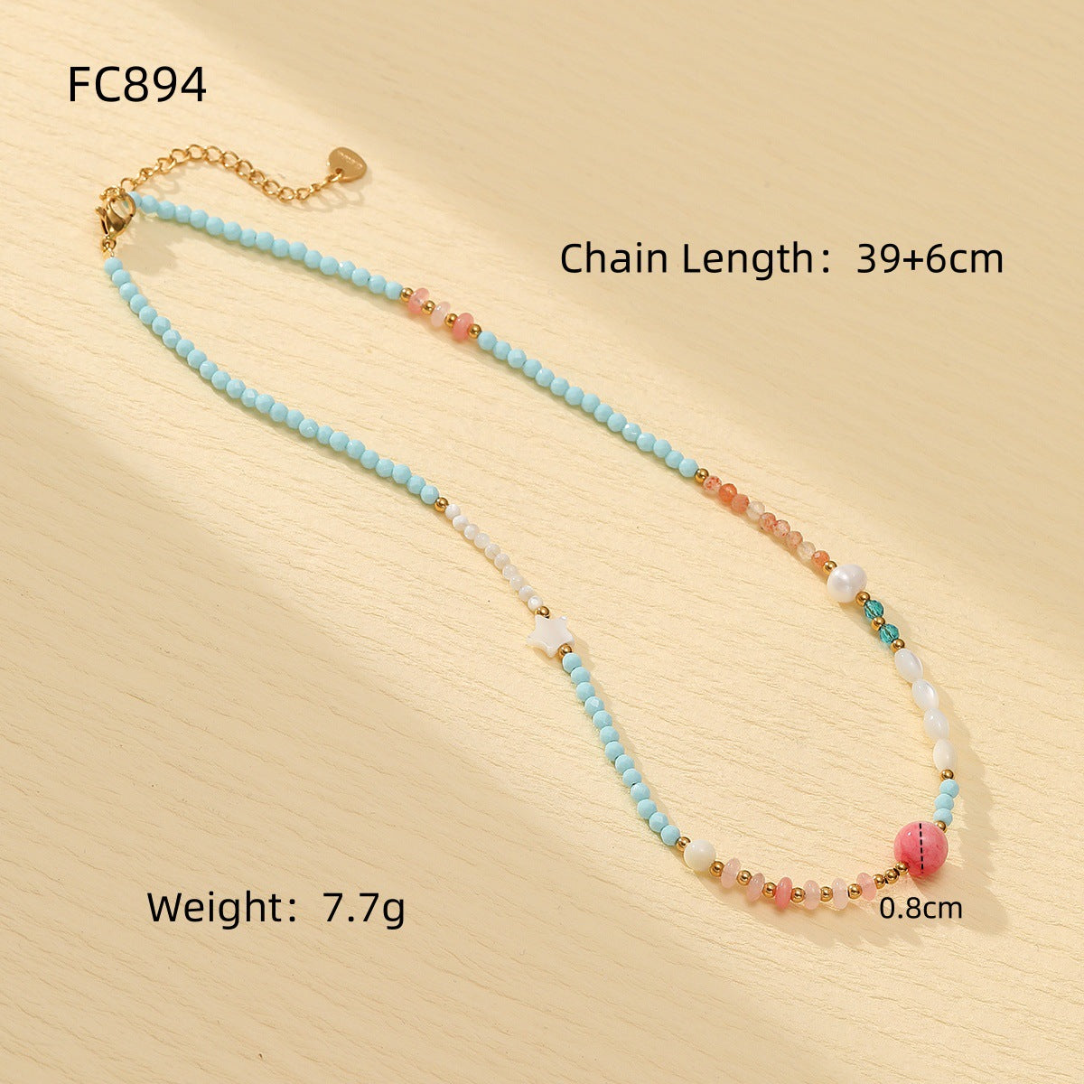 Wholesale  Blue Natural Stone Handmade Beaded Stainless steel Necklace