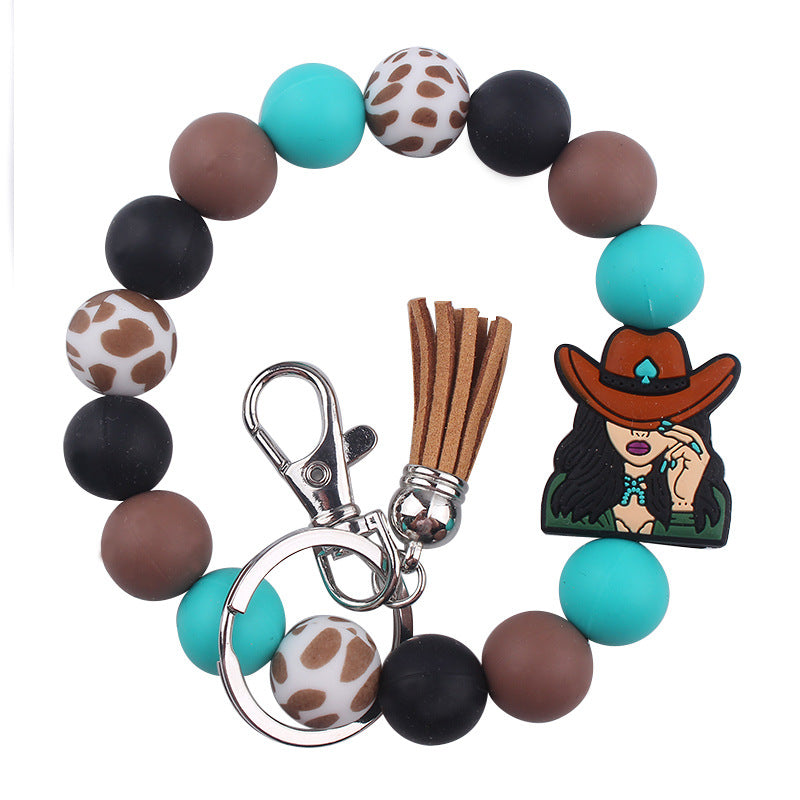 Wholesale Cartoon Western Style Cow Head Silicone Beaded Wrist Keychain ACC-KC-GuangTian061