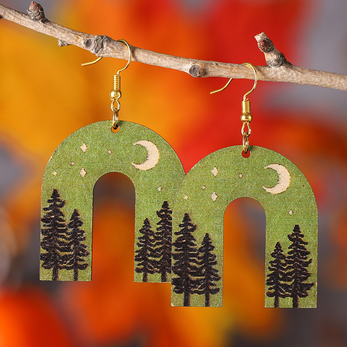 Wholesale  Long U-shaped Geometric Square Hollow Wooden Earrings