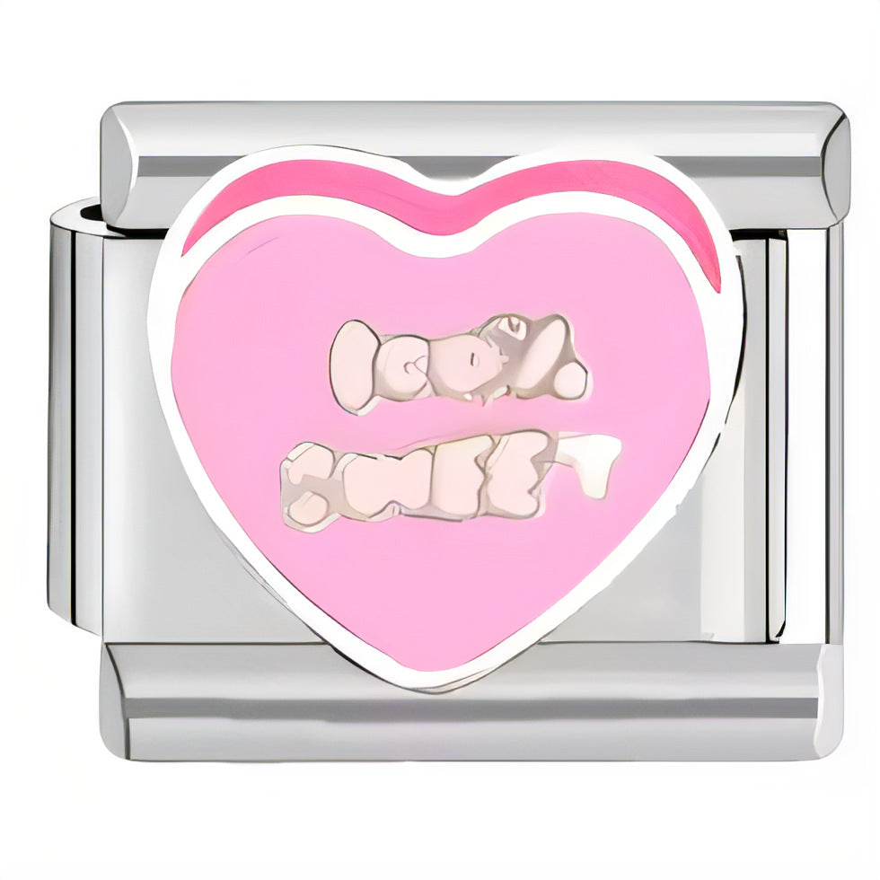 Wholesale  Italian Charm Bracelet 9mm DIY Cartoon Heart Letter   Creative Stainless Steel Composable Bracelet