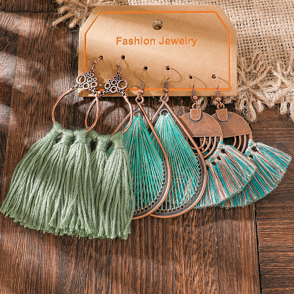 Wholesale Bohemian Colorful Tassel Earring Set Retro Ethnic Party Wear Fashion Accessory