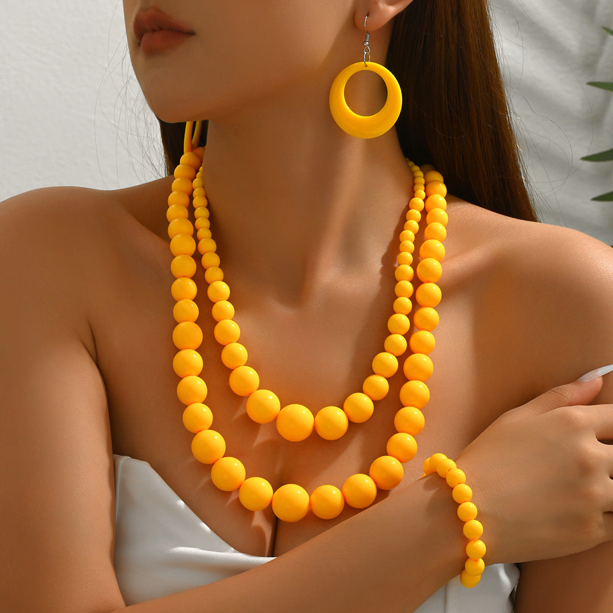 Wholesale Acrylic Beaded Hollow Drop Earrings Round Bead Bracelet Jewelry Set