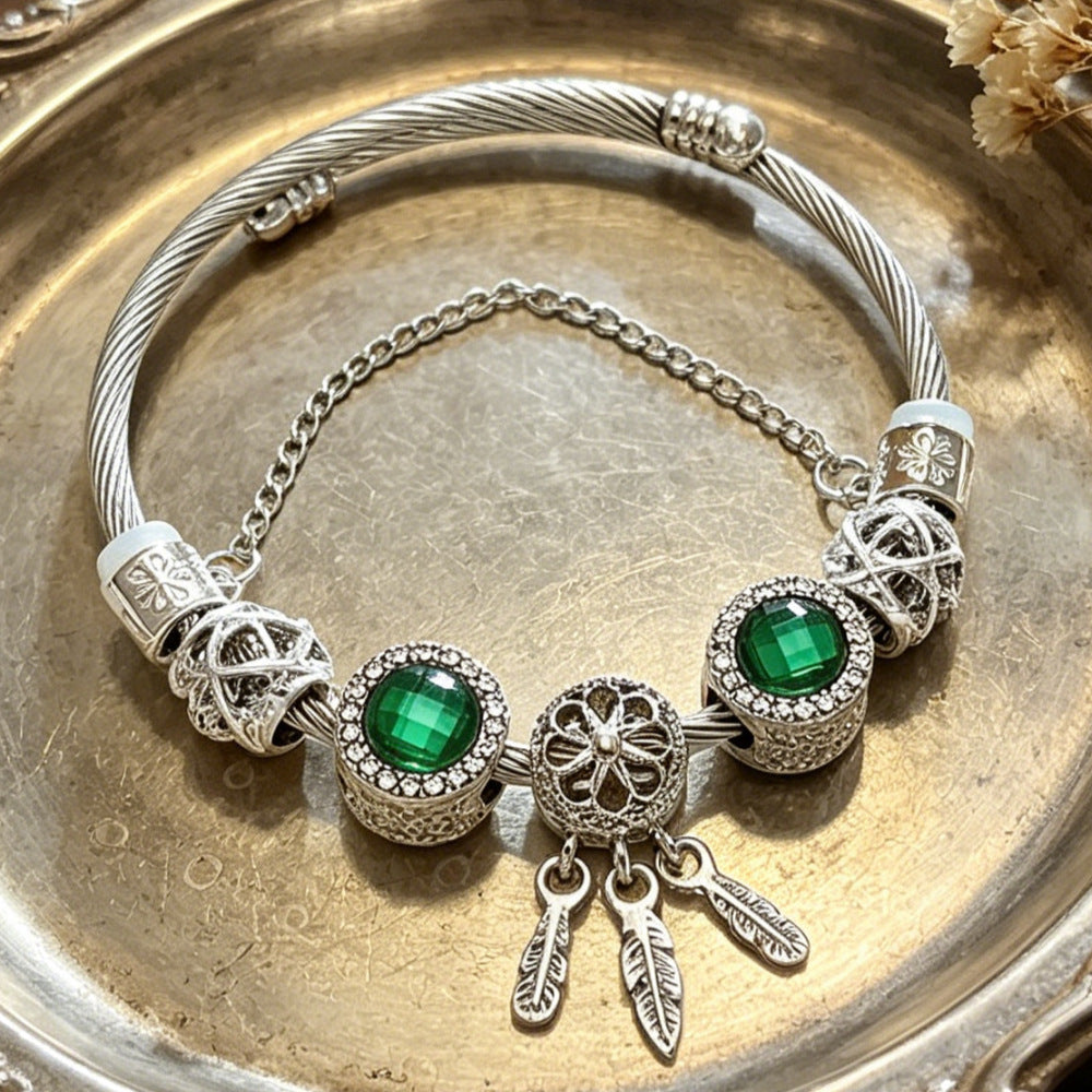 Wholesale Stainless Steel Sparkling Dreamcatcher Bead Bracelet Geometric Starry Design Women' s Fashion Accessory