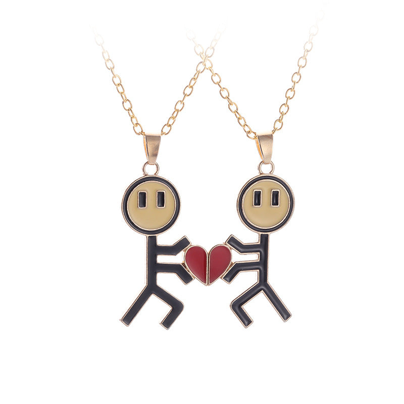 Wholesale  love stitching Stickman couple's funny magnetic necklace
