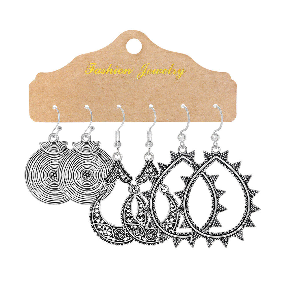Wholesale Bohemian Floral Geometric Earring Set Zinc Alloy Fashion Accessory for Boutique Resale