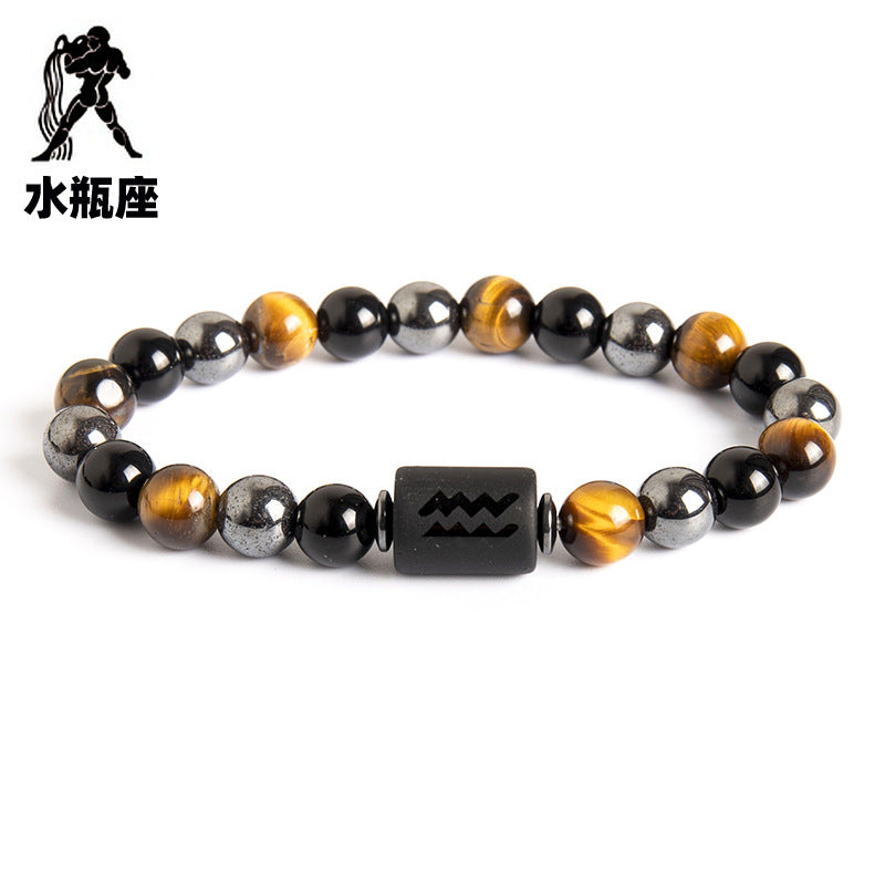 Wholesale Twelve Constellations Natural Tiger Eye Stone Men's Beaded Bracelet ACC-BT-Xinc003
