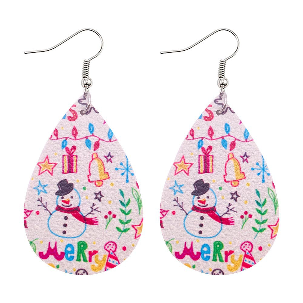 Wholesale  Christmas earrings Christmas dwarfs midget double-sided print PU leather earrings