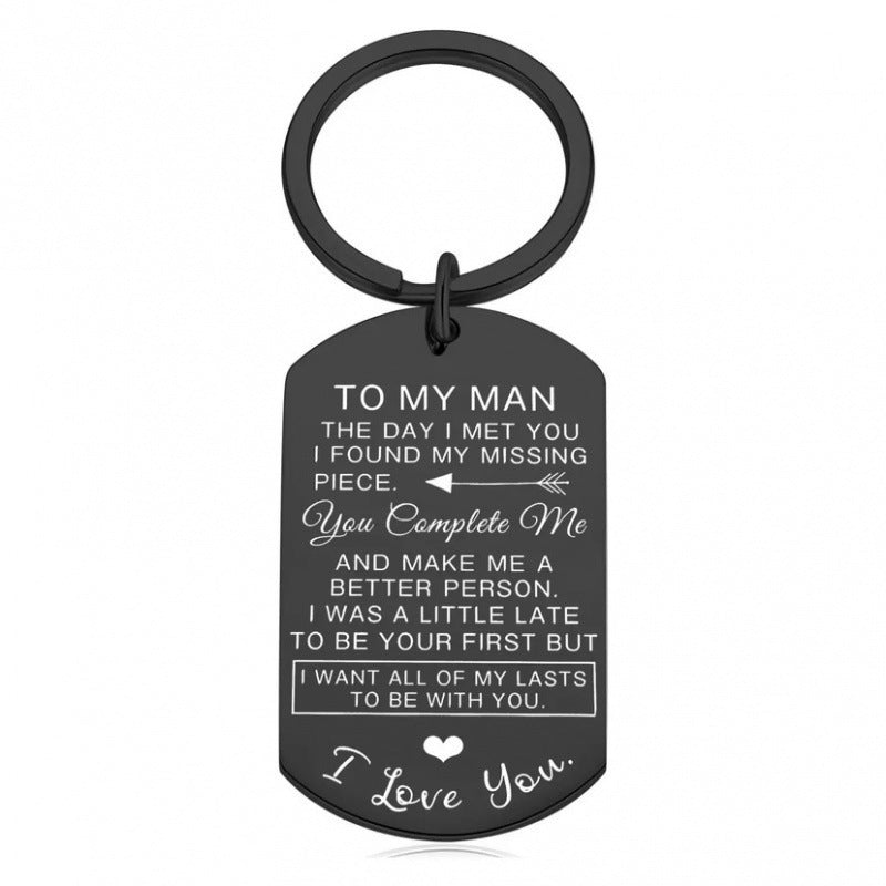 Wholesale Titanium Steel Couple Dog Tag Keychain Valentine S Day Anniversary Gift Fashion Accessory
