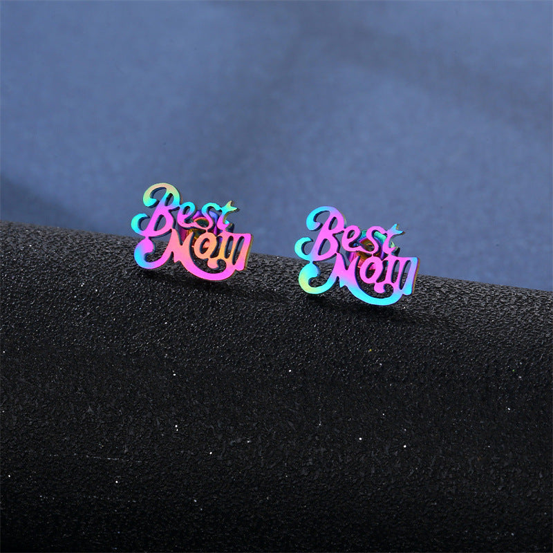 Wholesale Titanium Steel Electroplated Color Best Mom Pendant Stainless Steel Earrings Necklace Set Mother's Day ACC-ES-MinM019