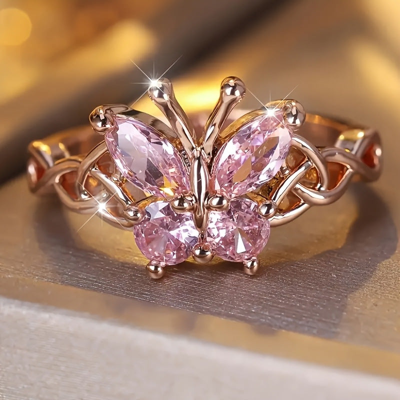 Wholesale Trendy Pink Butterfly Ring Women S Alloy Electroplated Fashion Accessory