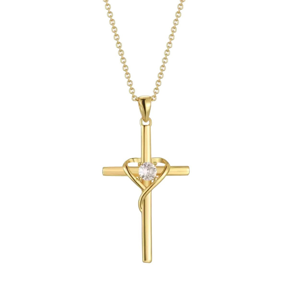 Wholesale Real Gold Plated Cross Pendant Necklace with Zircon,  Fashion Jewelry Accessory for Women Gift