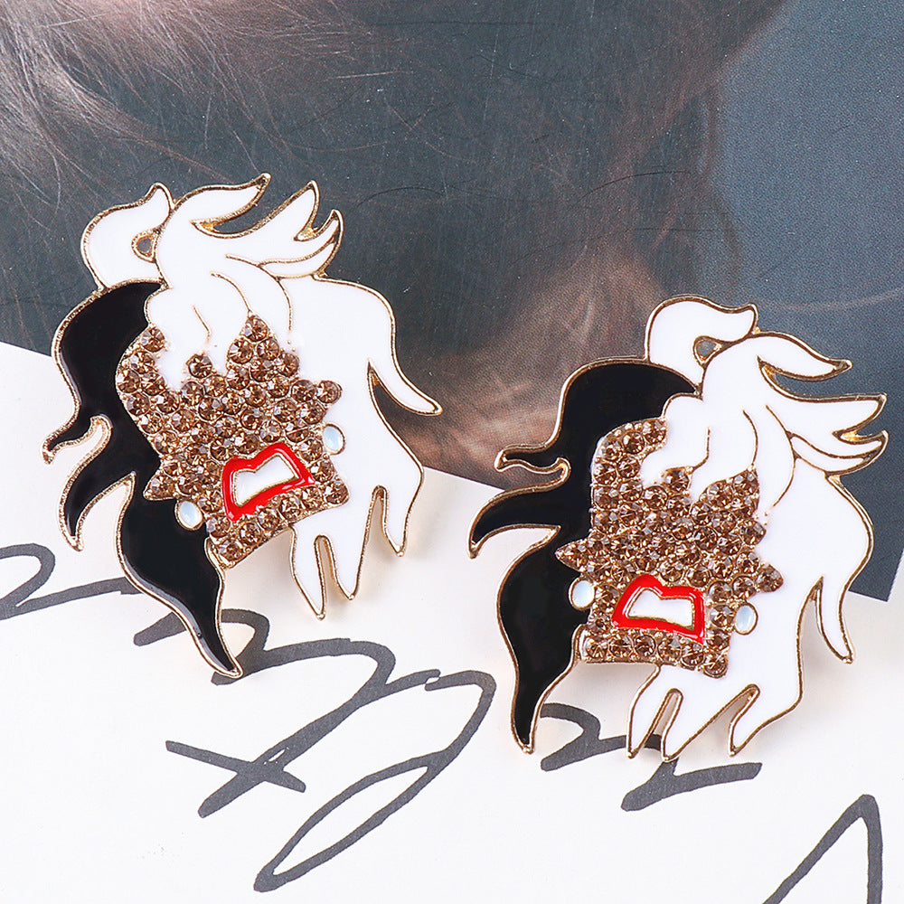 Wholesale Black and White Hair Funny Halloween Earrings ACC-ES-JuJia008
