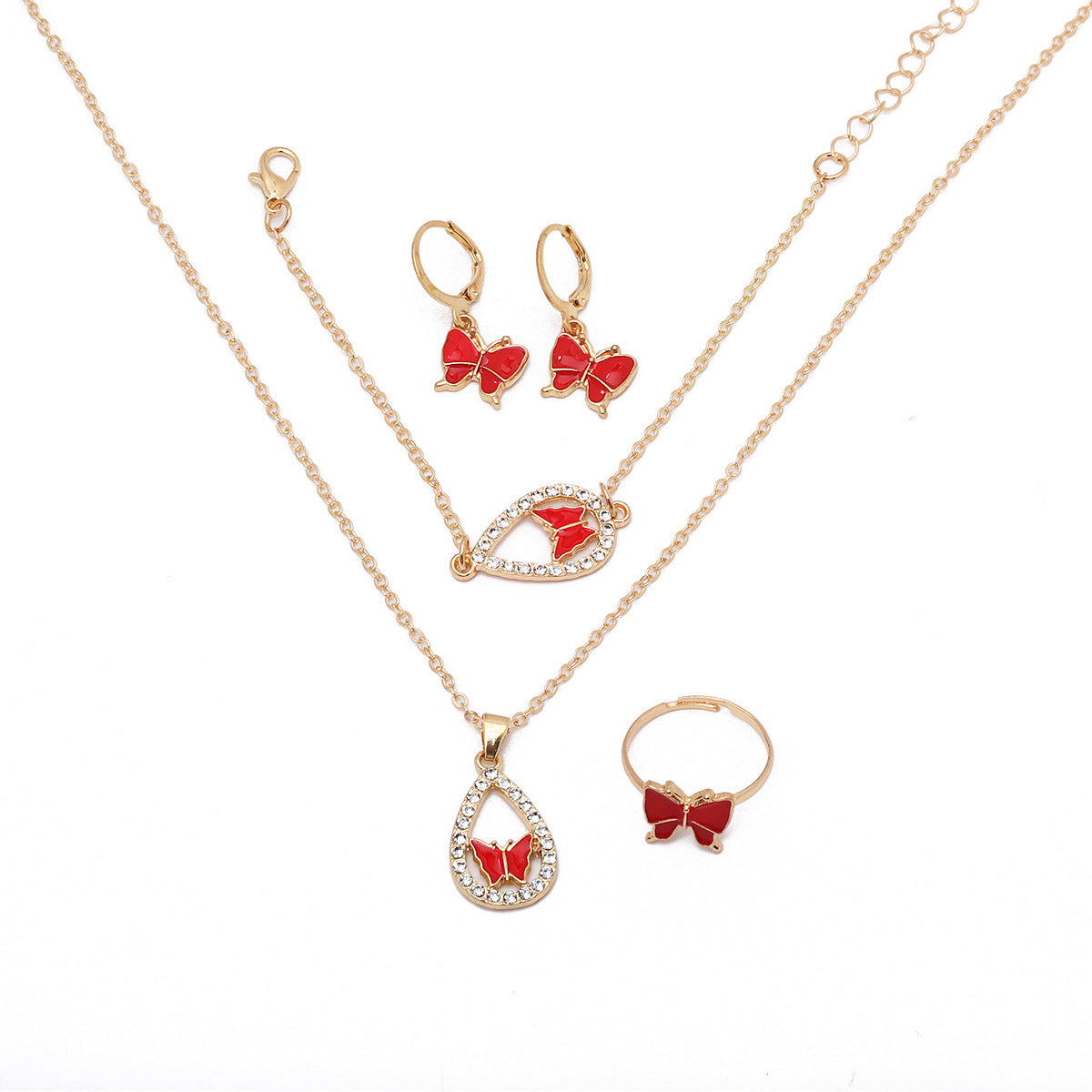 Wholesale oil drop diamond water drop casual bracelet ring necklace earrings jewelry set