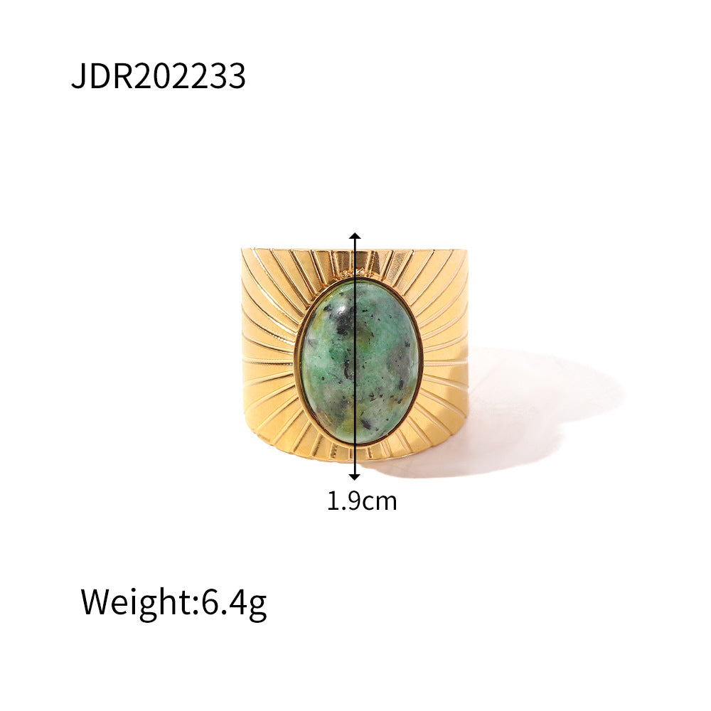 Wholesale Vintage Stainless Steel Ring 18k Gold Plated Ring Inlaid with Malachite ACC-RS-Jied004