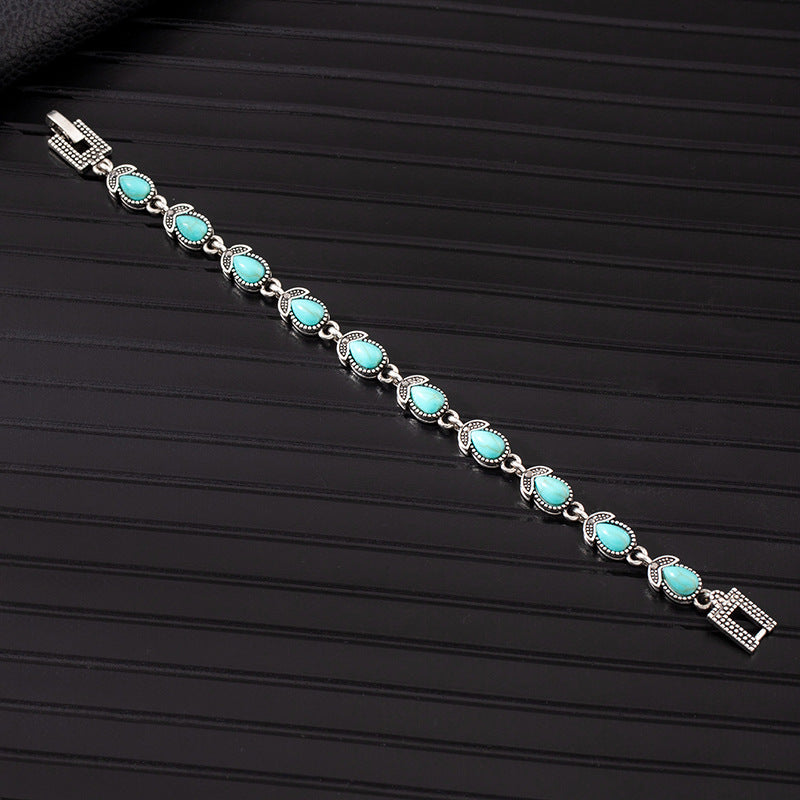 Wholesale Boho Ethnic Turquoise Bracelet Alloy Rhinestone Jewelry Accessory for Women