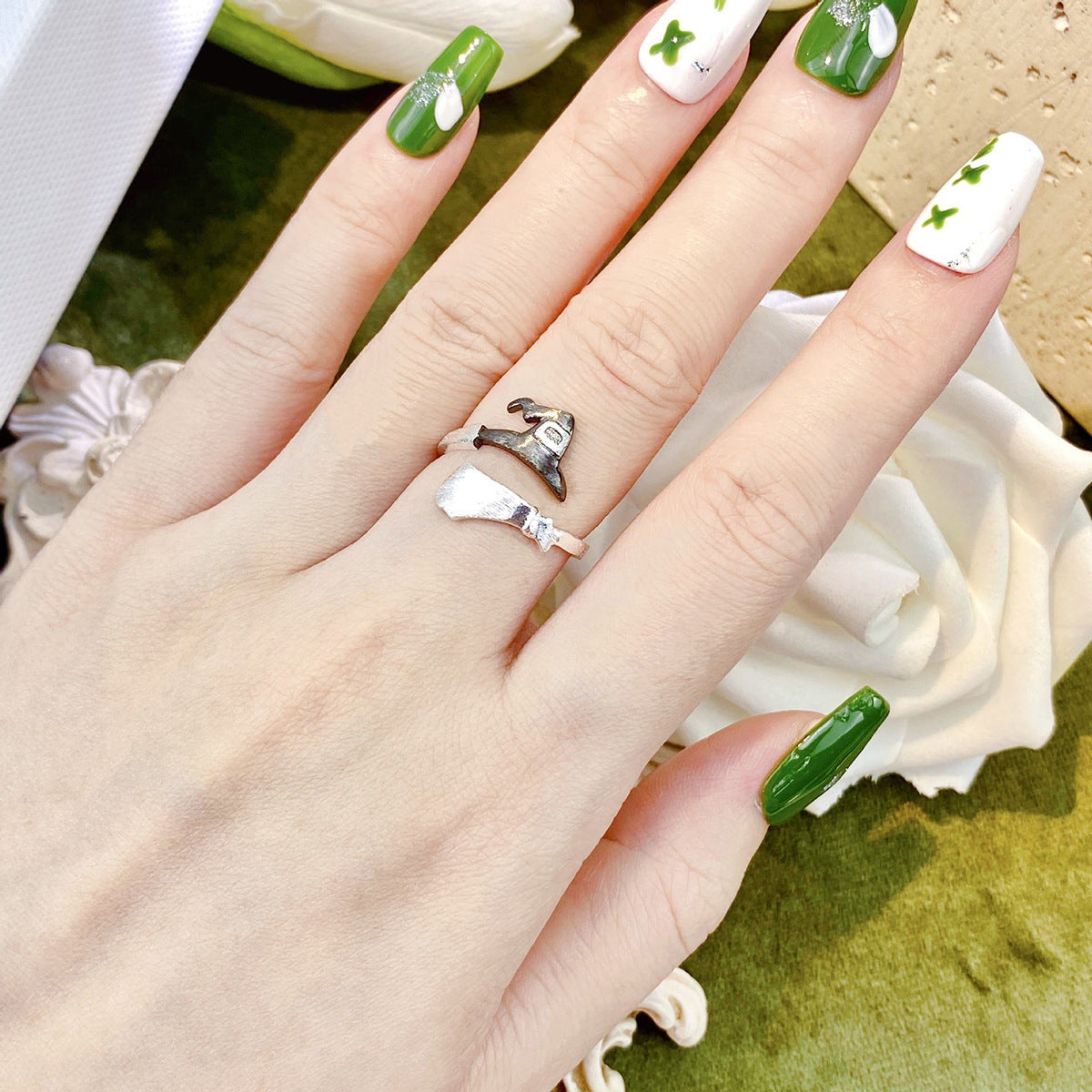 Wholesale Geometric Witch Hat Broom  Adjustable Ring