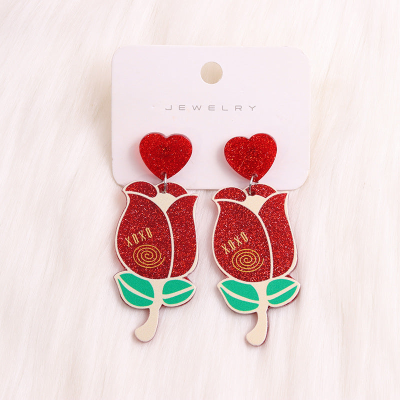 Wholesale Valentine's Day Heart Red Lips Rose Flowers Acrylic Earrings