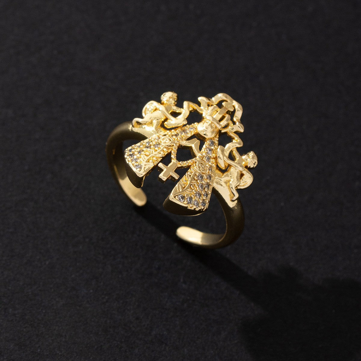 Wholesale European Fashion Sparkling Gold Plated Copper Zircon Open Ring Geometric Chic Jewelry Accessory Gift