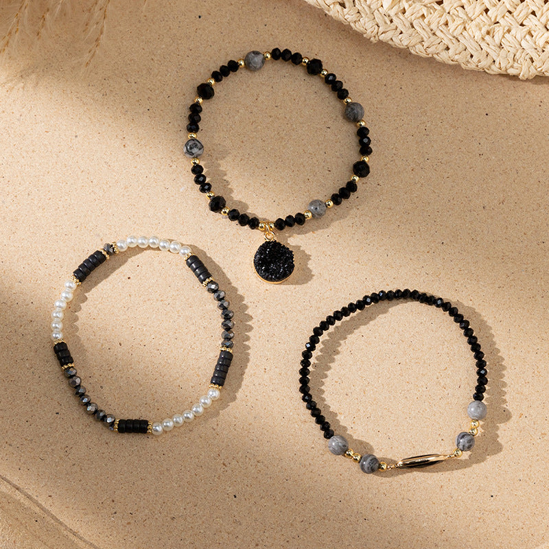 Wholesale Black glittery rice beads resin stacking polymer clay bracelet