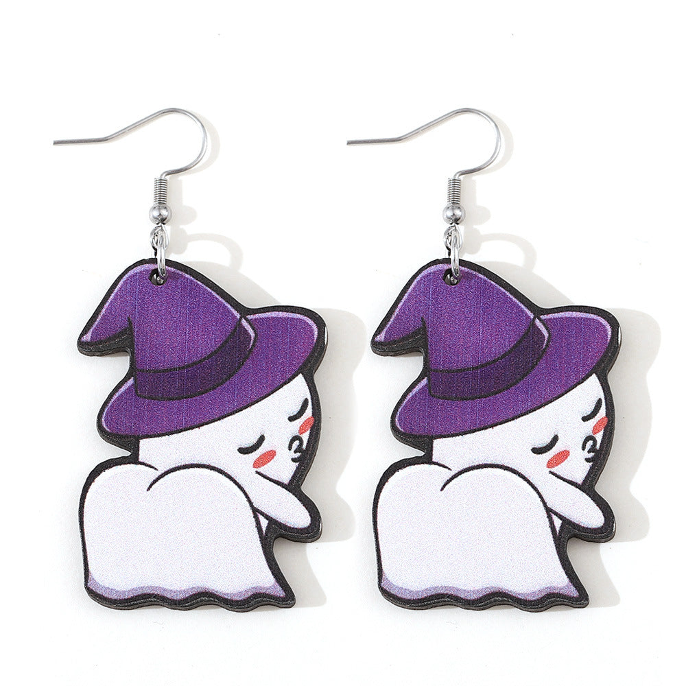 Wholesale Halloween Ghost Pumpkin Bat Flower Earrings Wood Earrings ACC-ES-ChuLian019