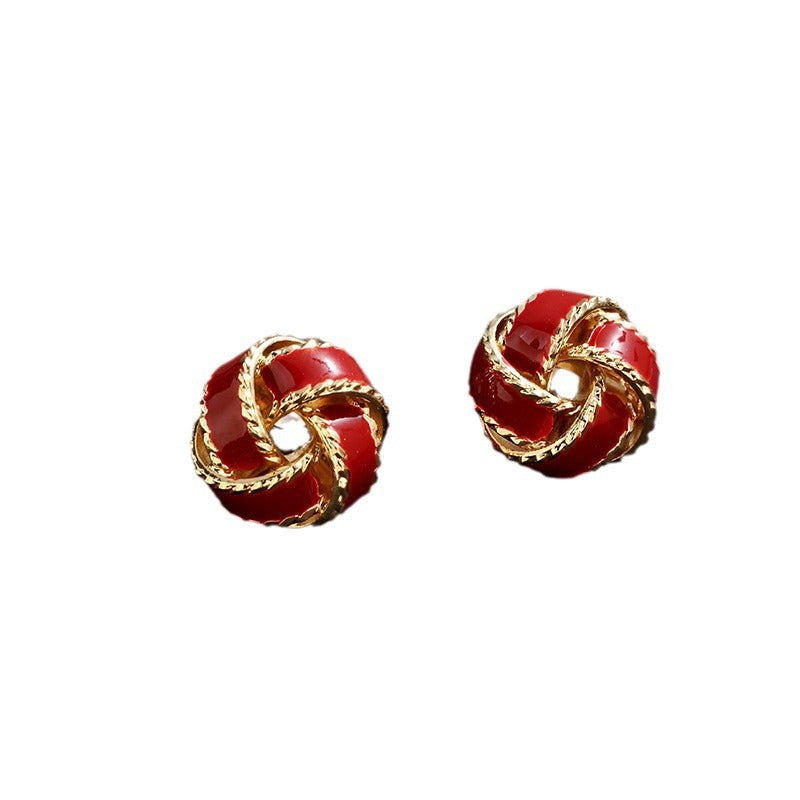 Wholesale unique design retro elegant drop of oil concentric knot earrings