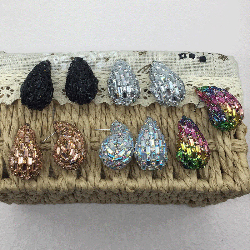 Wholesale Comma Colored Glass Full Diamond Light Luxury Earrings ACC-ES-KangD002