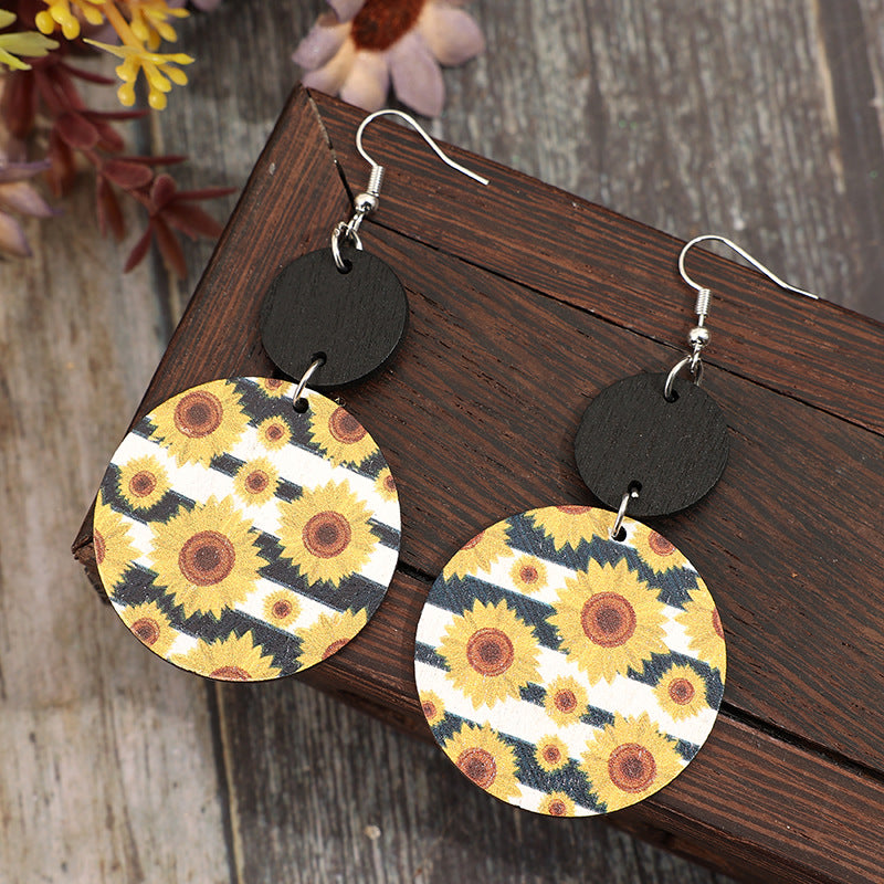 Wholesale Bohemian Retro Round Sunflower Flower Earrings
