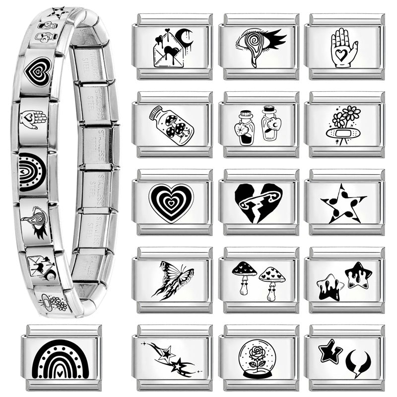 Wholesale 9mm Italian Charm Starter Bracelets DIY Black and white  Creative Stainless Steel Composable Bracelet
