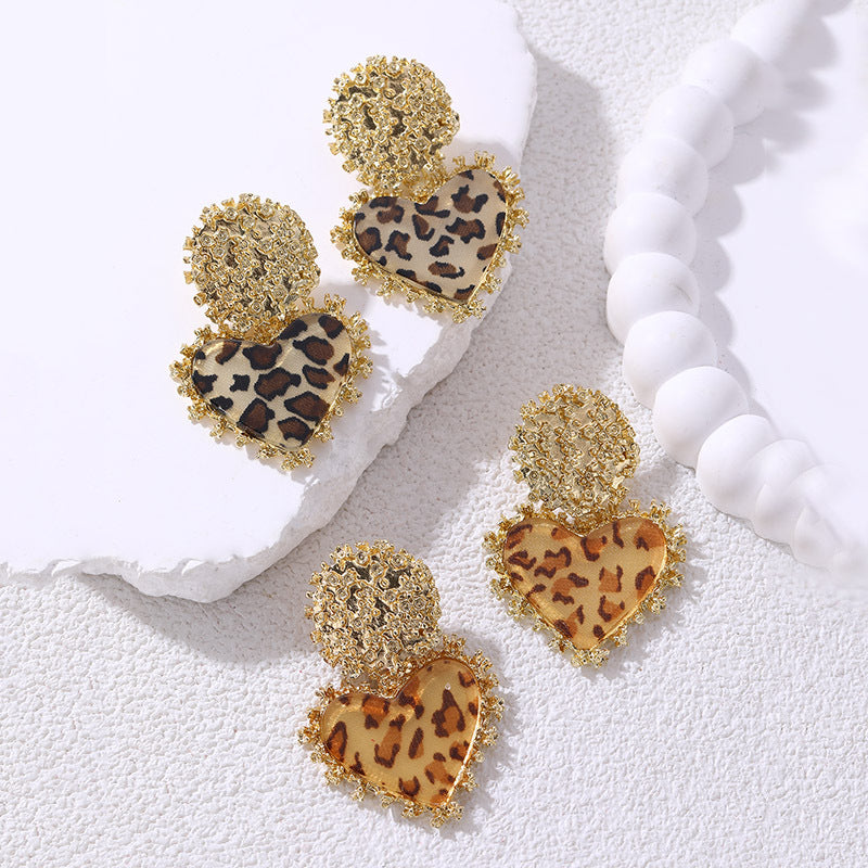 Wholesale Heart Leopard Print Earrings ACC-ES-NZ003