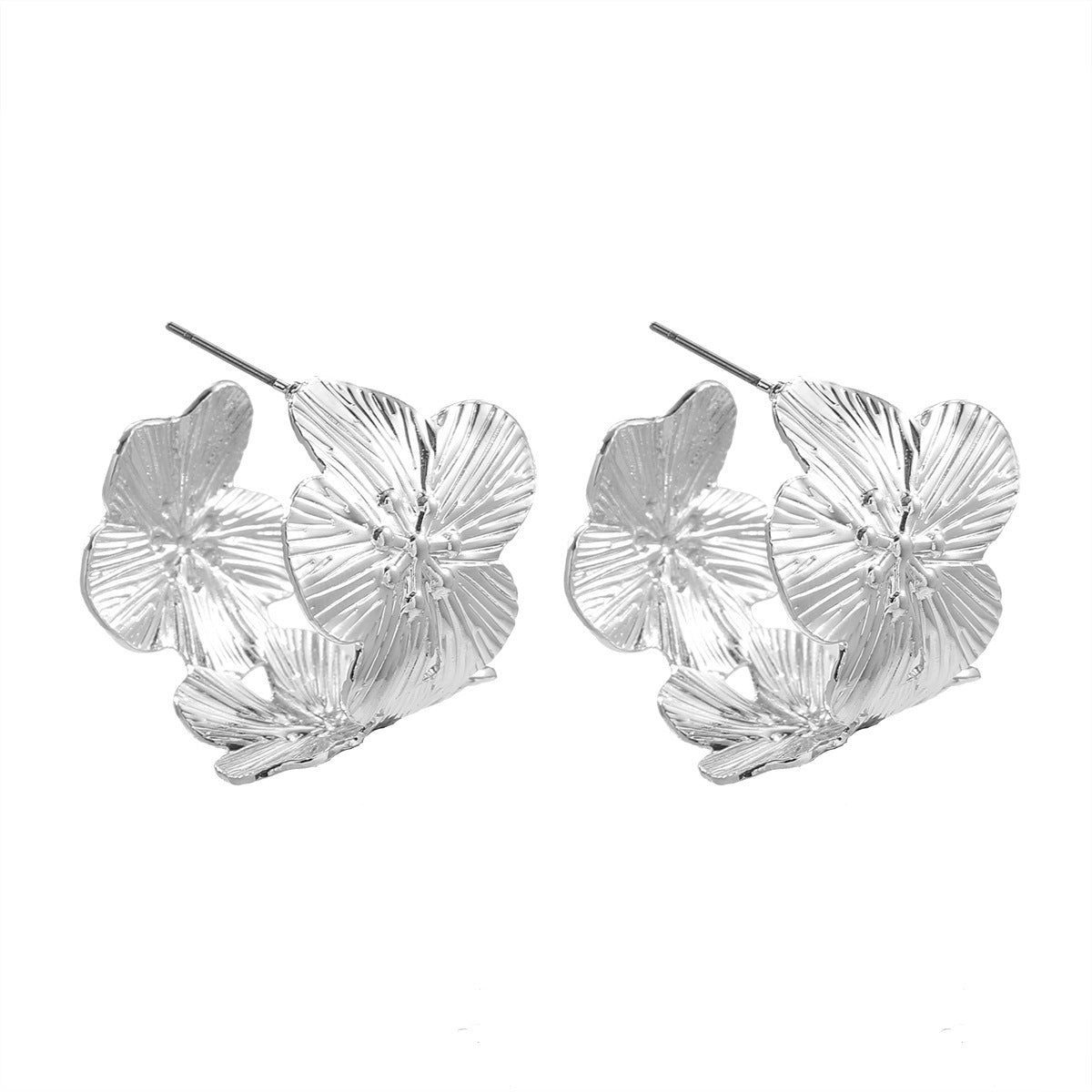Wholesale  exaggerated metal earrings fashion creative geometric irregular texture C ring flower earrings