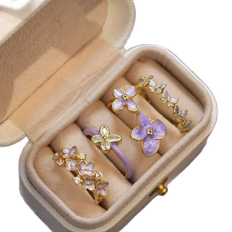 Wholesale Purple Butterfly Flower Open Ring Alloy Zircon Women S Jewelry Stylish Casual Party Gift Accessory