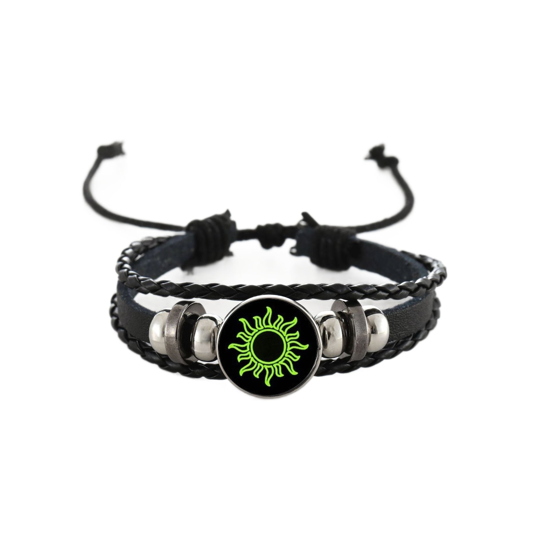 Wholesale Sun and Moon Lovers Retro Punk Multi-layer Beaded Braided Leather Bracelet