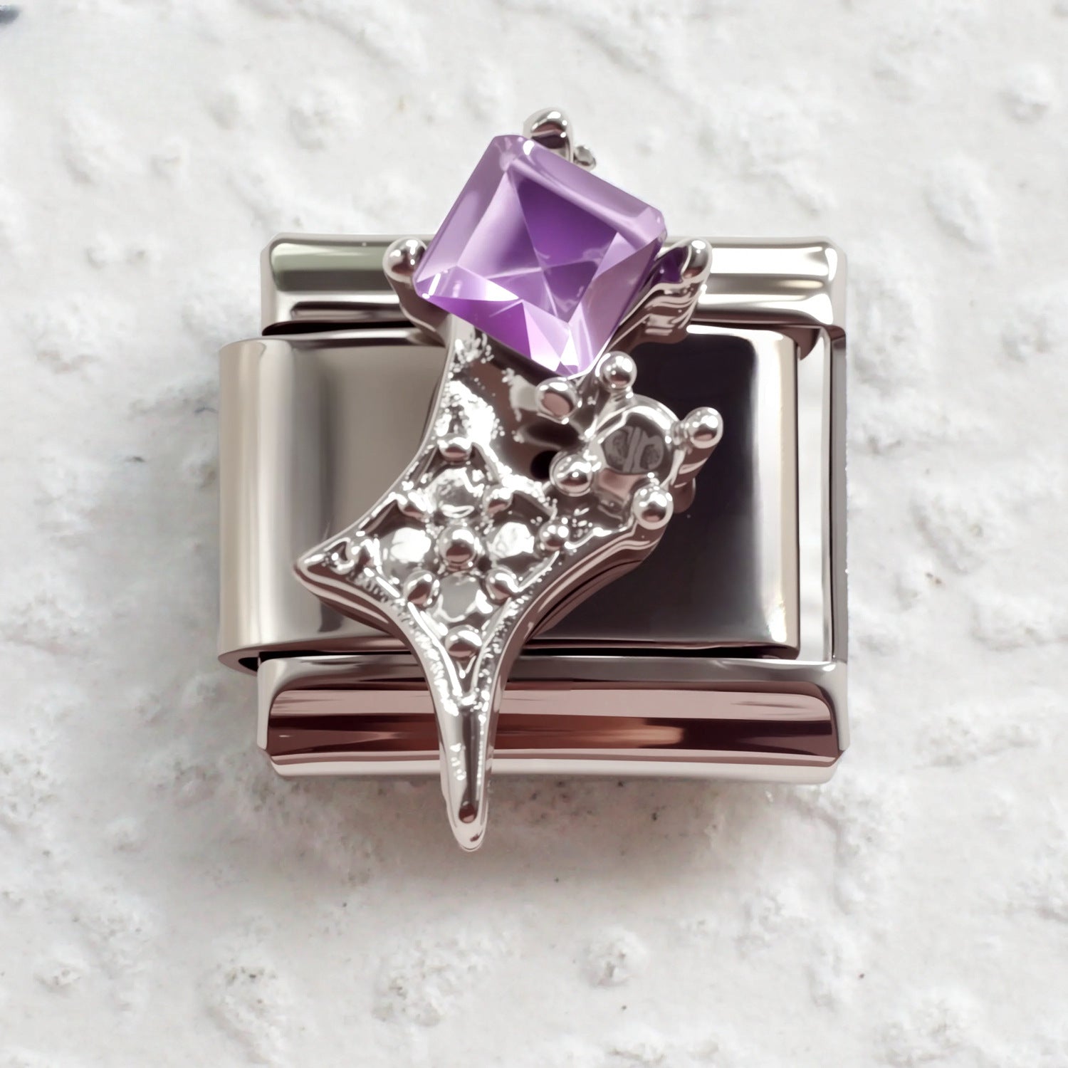 Wholesale Stainless Steel Italian Modular Bracelet with Purple Gemstone Hippo Elephant Charms DIY Elastic Jewelry Accessory