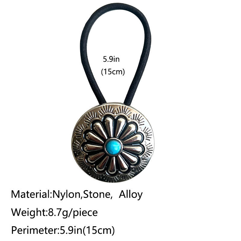Wholesale 3 pcs/ pack American Western Cowboy-Style Hair Tie — Unique,  Retro " Pumpkin Blossom"  &  Turquoise Hair Ring