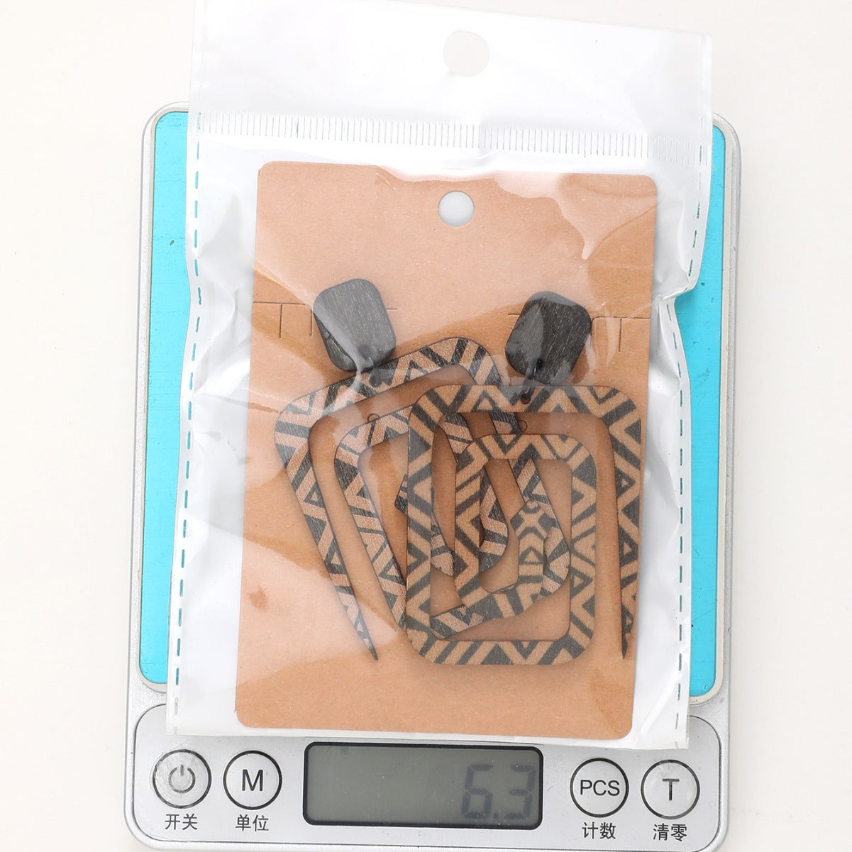 Wholesale Retro Exaggerated Geometric Stripes Snake Pattern Wooden Printing Earrings