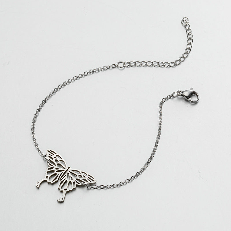 Wholesale  stainless steel hollow origami butterfly pendant bracelet