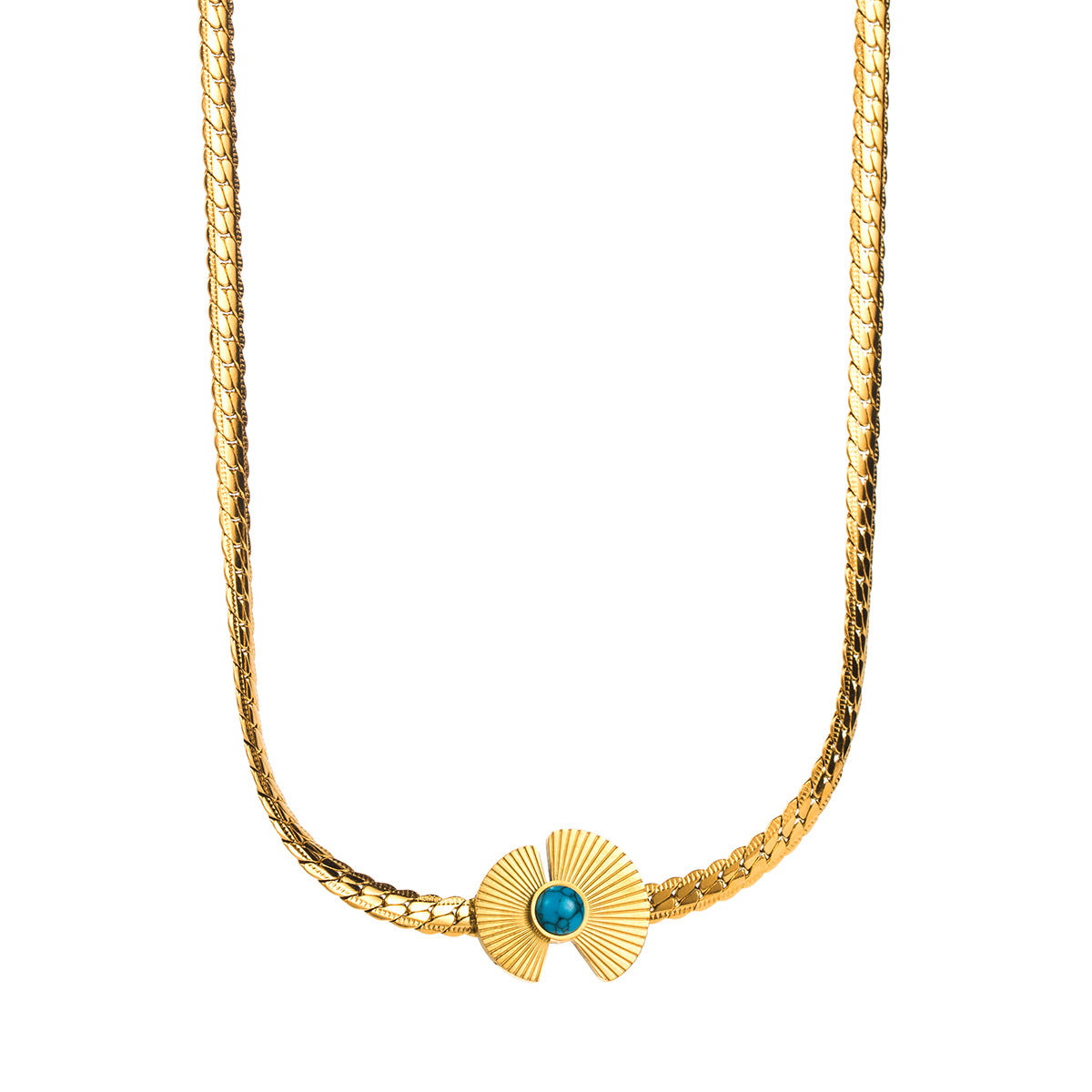 Wholesale stainless steel Palace fan-shaped turquoise necklace color-preserving Necklace
