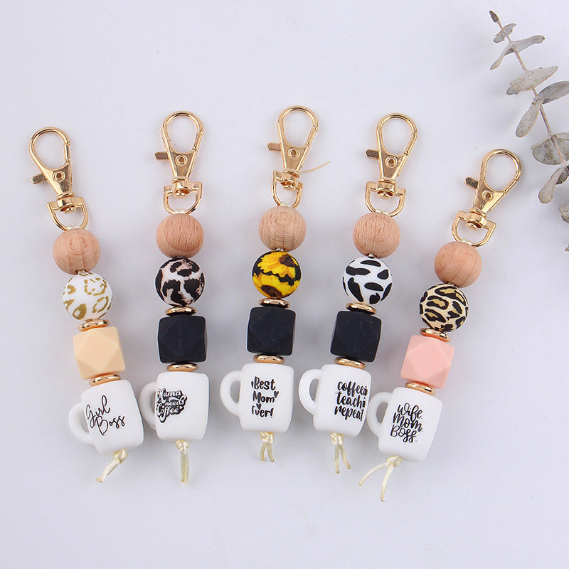 Wholesale Leopard Print Silicone Beaded Lanyard Keychain ACC-KC-GuangTian040