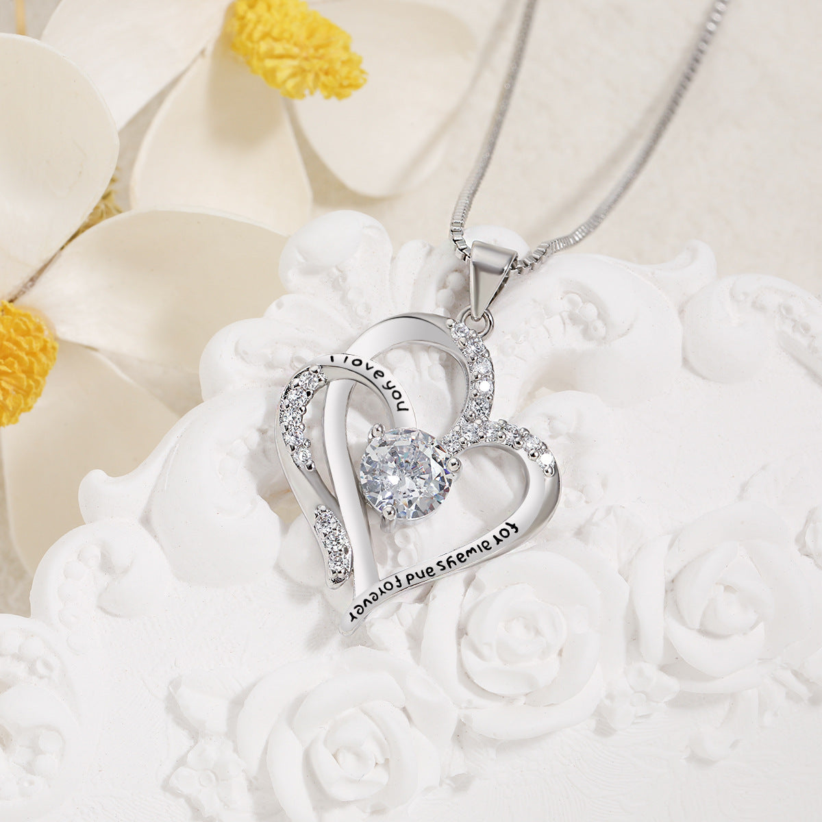 Wholesale Heart-to-Heart Pendant Women's Diamond-encrusted Double Love Necklace